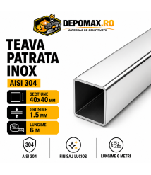 Teava patrata inox lucioasa AISI 304, 40 x 40 x 1.5 mm, 6 metri
